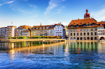 Poster - Lucerne, Switzerland, view of the old town with Town Hall and Reuss river