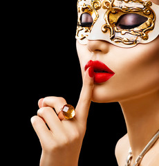Wall Mural - beauty model woman wearing venetian masquerade carnival mask at party