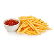 Potatoes fries with ketchup close-up isolated on a white background.