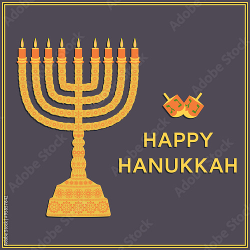 Hanukkah Background With Menorah Dreidels Text Happy Hanukkah Candles David Star And Jewels Beautiful Greeting Card Buy This Stock Vector And Explore Similar Vectors At Adobe Stock Adobe Stock
