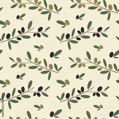 Naklejka na szybę black and green olive branch seamless vector pattern background illustration