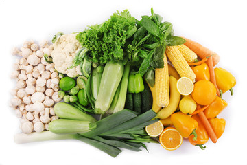 Fototapete - Fresh fruits and vegetables isolated on white