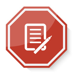 Wall Mural - White Pen And Paper icon on red stop sign web app