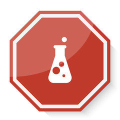 Wall Mural - White Conical Flask icon on red stop sign web app