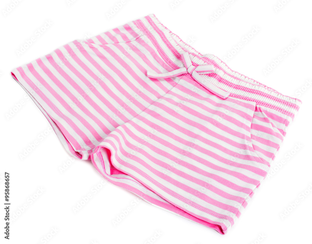 Pink striped cotton shorts isolated on white background