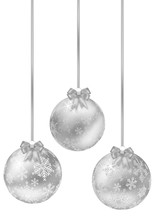 Set Of Shiny Silver Christmas Balls On White Background