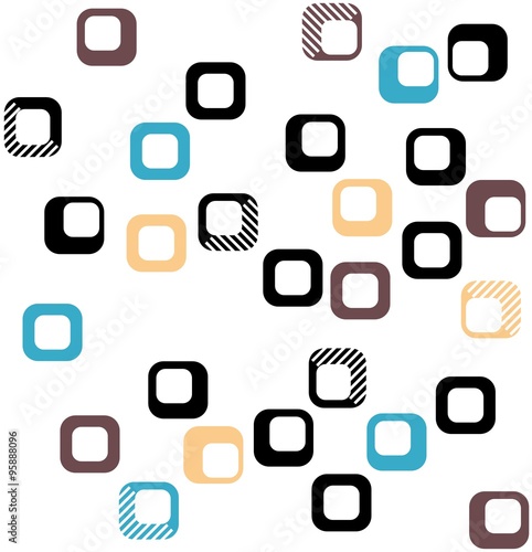 Obraz w ramie Seamless square pattern in black, orange, brown and blue