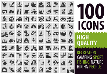 hiking set black icons. signs and symbols