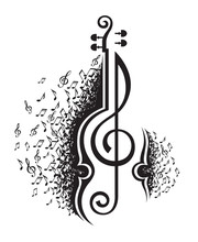 Monochrome Illustration Of Musical Notes And Violin