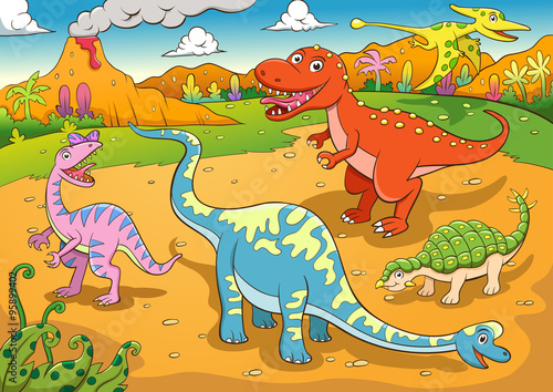 Naklejka dekoracyjna illustration of cute dinosaurs cartoon