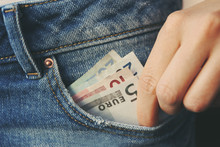 Euro Banknotes In Jeans Pocket Closeup