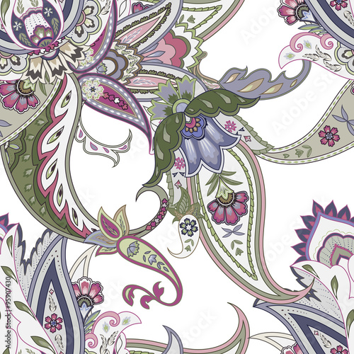 Obraz w ramie Fantasy flowers seamless paisley pattern. Floral ornament, for f