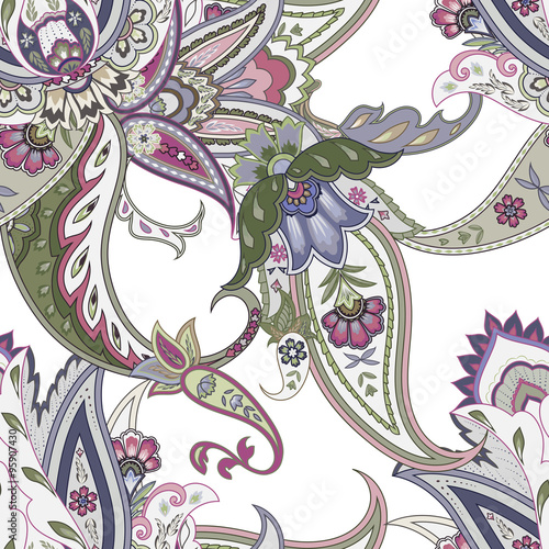 Naklejka ścienna Fantasy flowers seamless paisley pattern. Floral ornament, for f