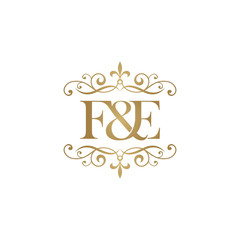 F&E Initial logo. Ornament ampersand monogram golden logo