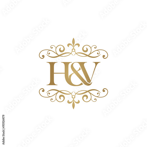 H&V Initial logo. Ornament ampersand monogram golden logo Stock Vector