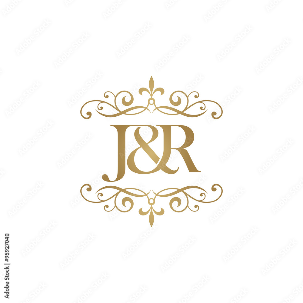 J&R Initial logo. Ornament ampersand monogram golden logo Stock 