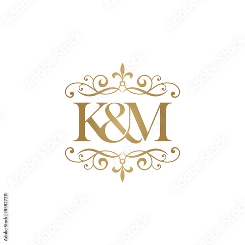 K&M Initial logo. Ornament ampersand monogram golden logo Stock Vector