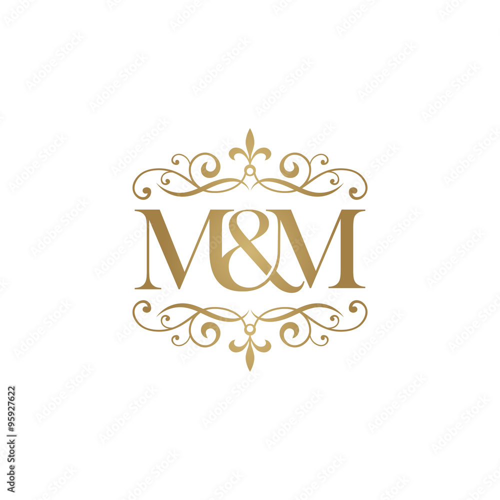 Vetor M&M Initial logo. Ornament ampersand monogram golden logo do