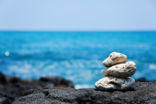 White Coral Zen Rocks On Hawaiian Coast