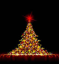 Christmas Tree With White Gold And Red Stars