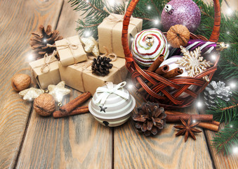 Wall Mural - basket with christmas baubles