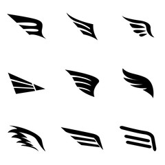 Wall Mural - vector black wing icon set. wing icon object, wing icon picture, wing icon image - stock vector