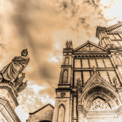 Wall Mural - Dante Alighieri statue and Santa Croce cathedral in sepia tone