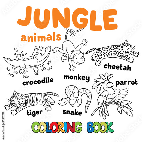 Download Set Of Funny Jungle Animals Coloring Book Stock Vector Adobe Stock