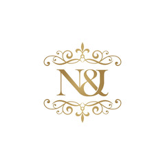 Wall Mural - N&J Initial logo. Ornament ampersand monogram golden logo