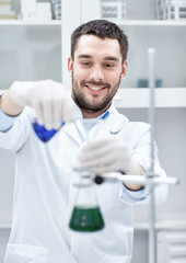 Poster - young scientist making test or research in lab