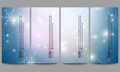 Wall Mural - set of modern flyers. blue abstract winter background. christmas vector style with snowflakes