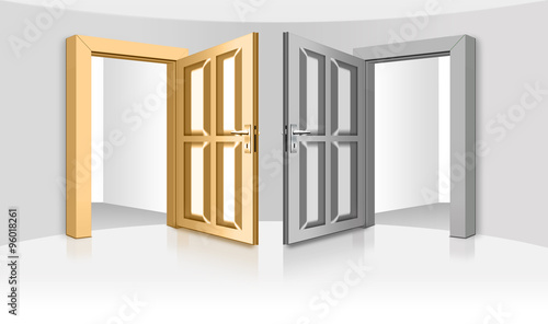 zwei gegenüberliegende Türen. Eingang und Ausgang Stock-Illustration