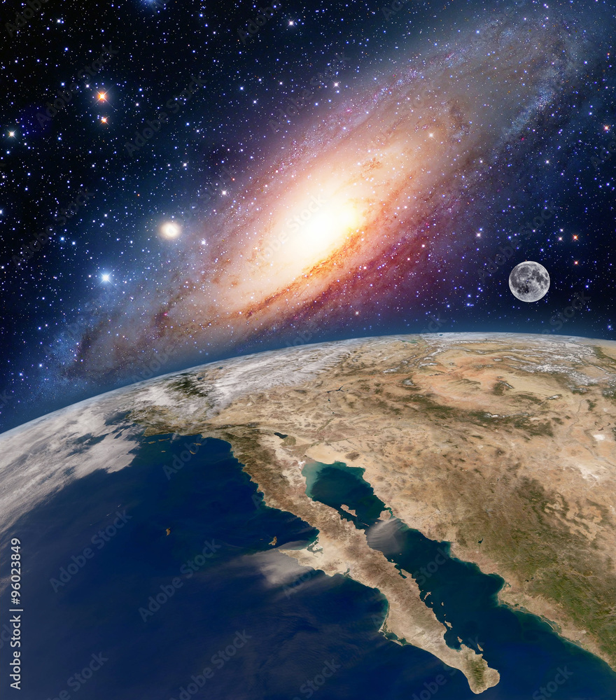 Astrology astronomy earth big bang space stars moon planet milky way galaxy.  Elements of this image furnished by NASA. Stock Illustration | Adobe Stock, image size:880x1000