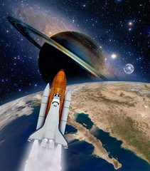 Wall Mural - shuttle rocket ship launch spaceship spacecraft planet earth outer space moon. elements of this imag