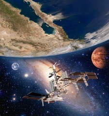Wall Mural - earth satellite solar system international space station iss moon mars planet. elements of this imag
