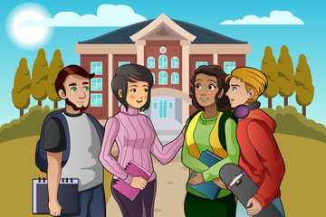 Wall Mural - College Students Talking on Campus