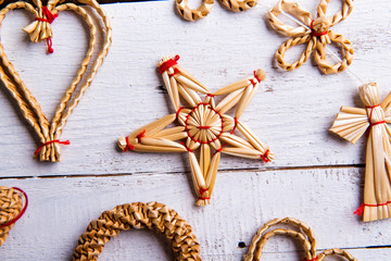 Wall Mural - christmas straw decoration. studio shot.