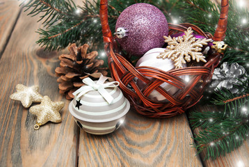 Poster - basket with christmas baubles