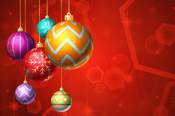 Wall Mural - Ornaments Hanging over Red Christmas Background