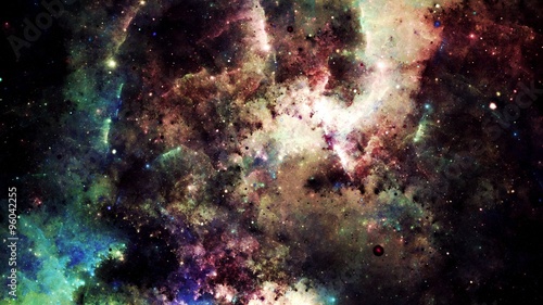 Abstract painting of a colorful nebula galaxy and stars