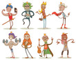 Vector Set of Modern princes. Cartoon image of eight funny modern princes with a different hair colors, in different clothes and in different poses on a white background.