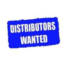 Distributors Wanted White Stamp Text On Blood Drops Blue Background