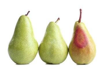 green juicy pears on white isolated background