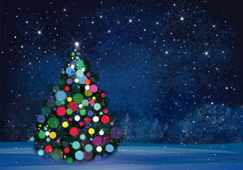 Wall Mural - vector christmas tree on wonderland night background.