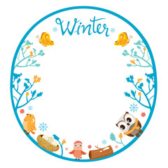 Wall Mural - Winter Tree With Animal On Circle Frame, Animal, Activity, Travel, Winter, Season, Vacation