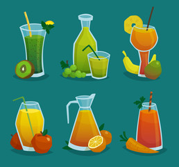 Poster - Fresh Juice  And Fruits Icons Set