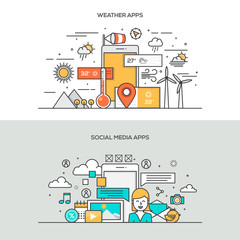 Wall Mural - set of flat line color banners design concepts