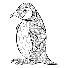 Sticker - Coloring pages with King Penguin, zentangle illustartion for adu