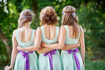 Wall Mural - three bridesmaids are back in the park