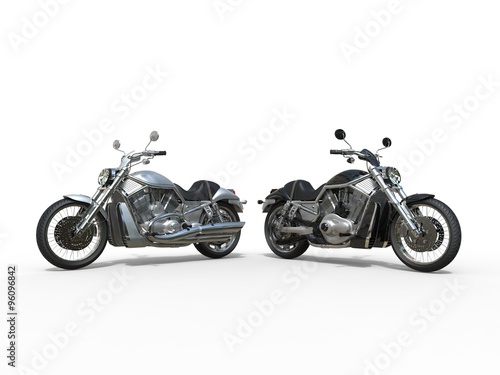 Black and White Motorcycles Side by Side Poster